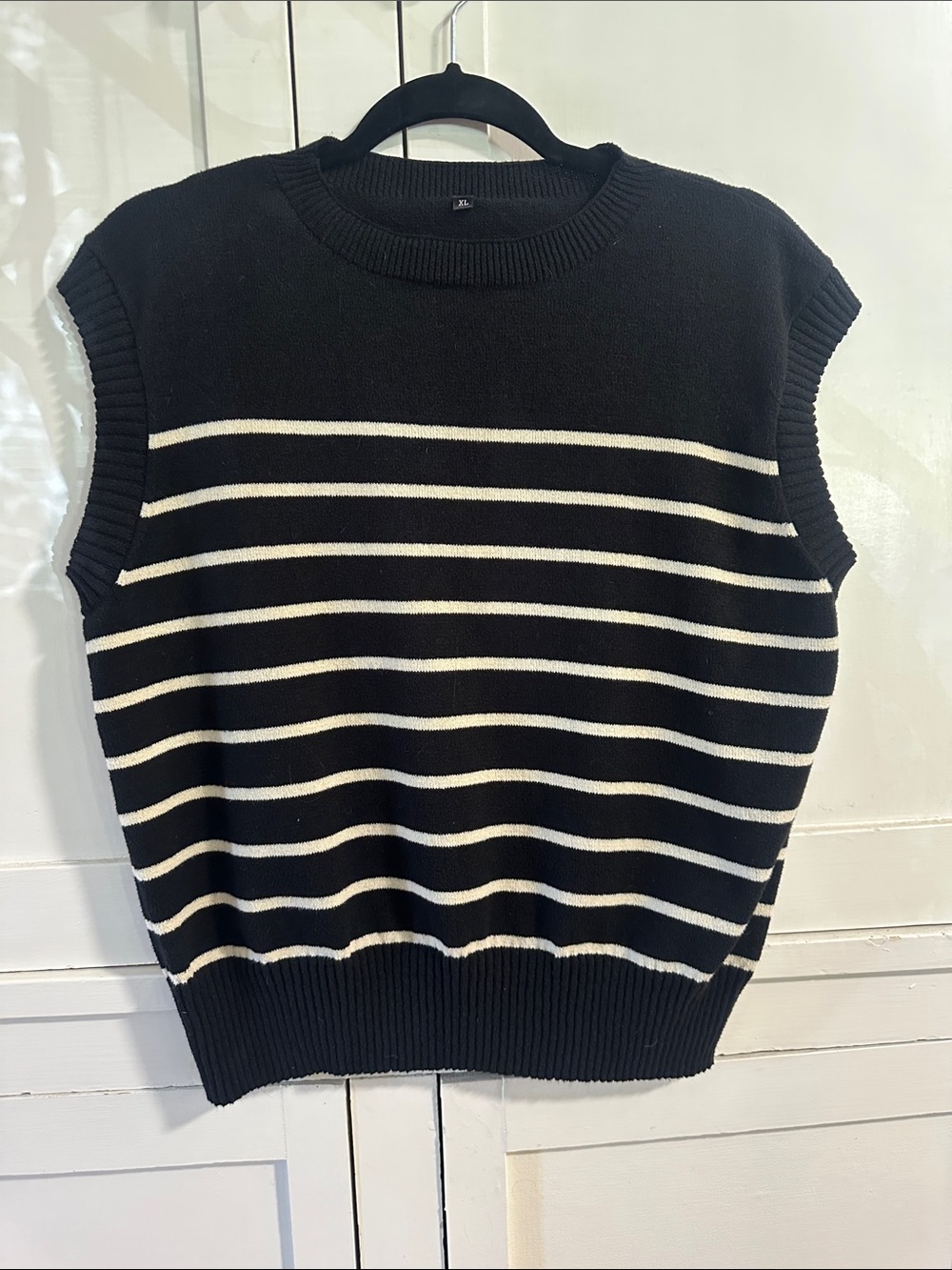 Black & White Striped Sleeveless Knit Sweater Vest